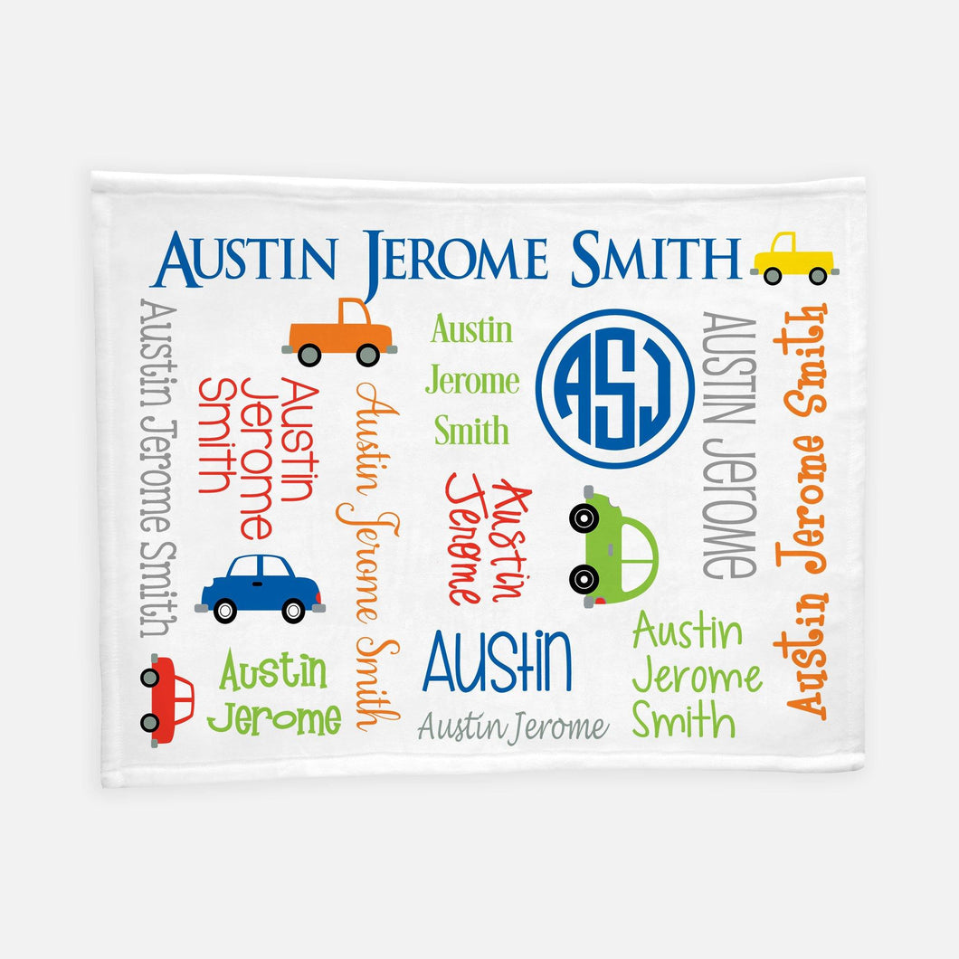 Personalized Plush Blanket - All Over Cars and Trucks - The Little Arrows