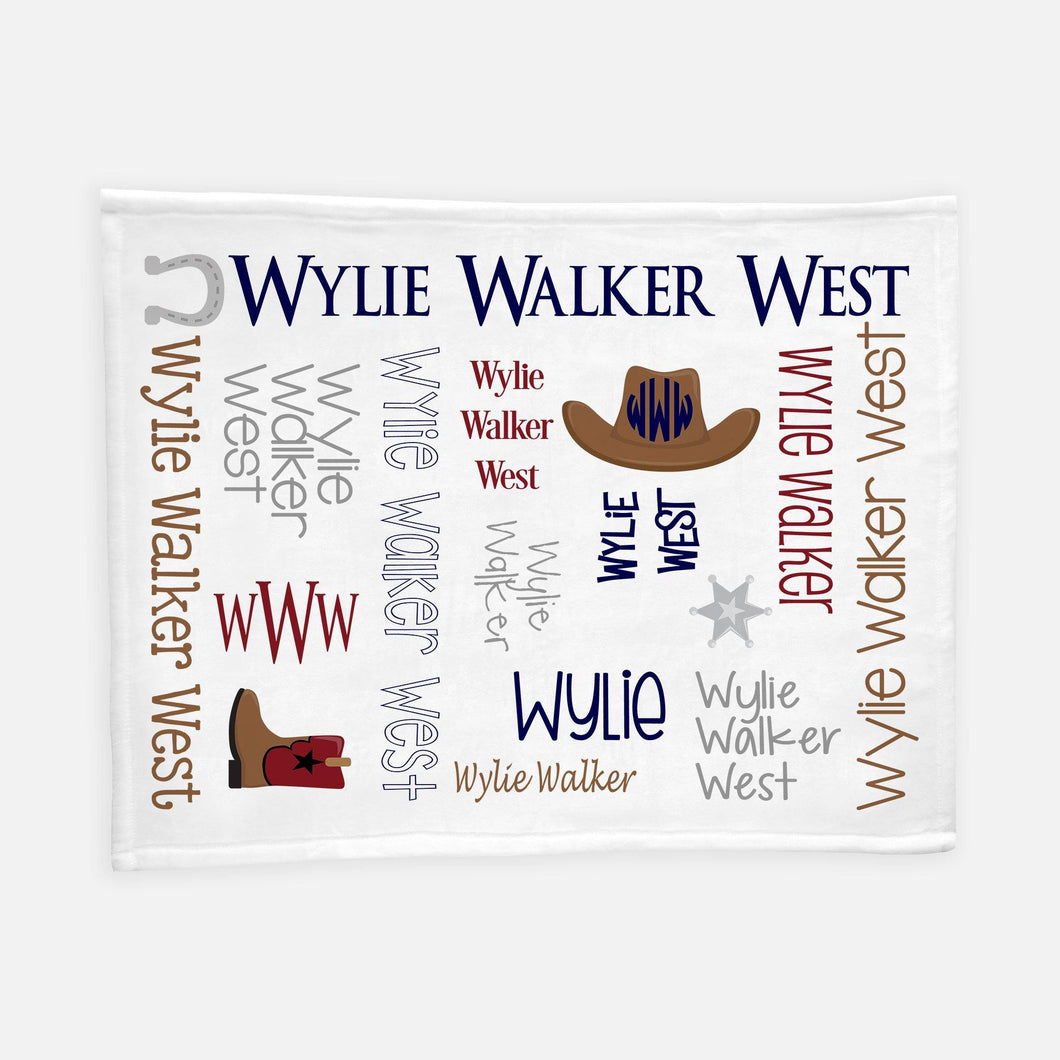 Personalized Plush Blanket - All Over Cowboy - The Little Arrows