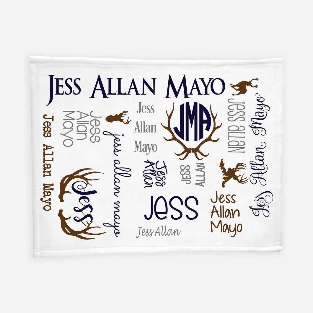 Personalized Blanket - All over Deer and Antlers